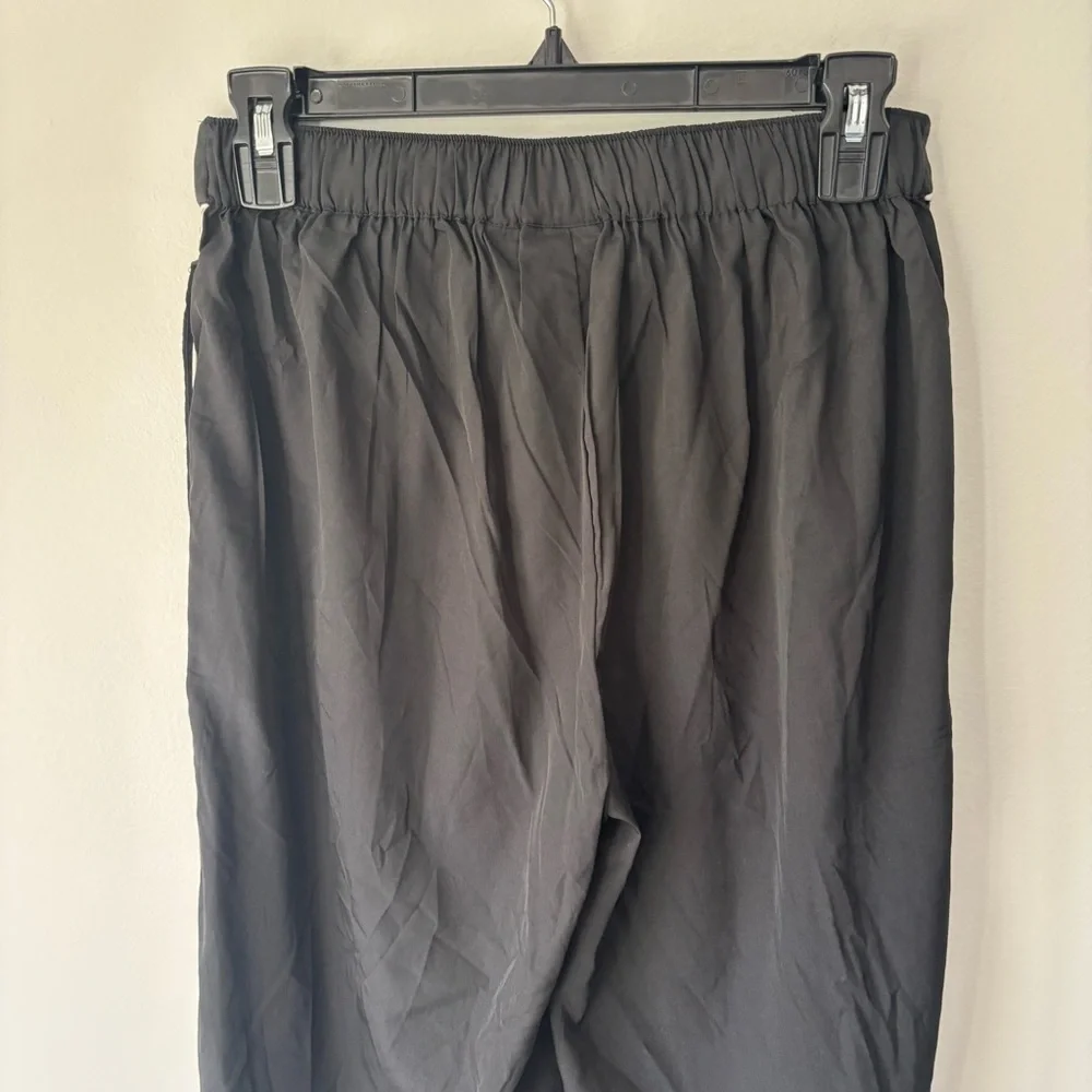 Jason Wu Black Wide Leg Straight Pant White Stripe Satin Flowy Track Pant Sporty